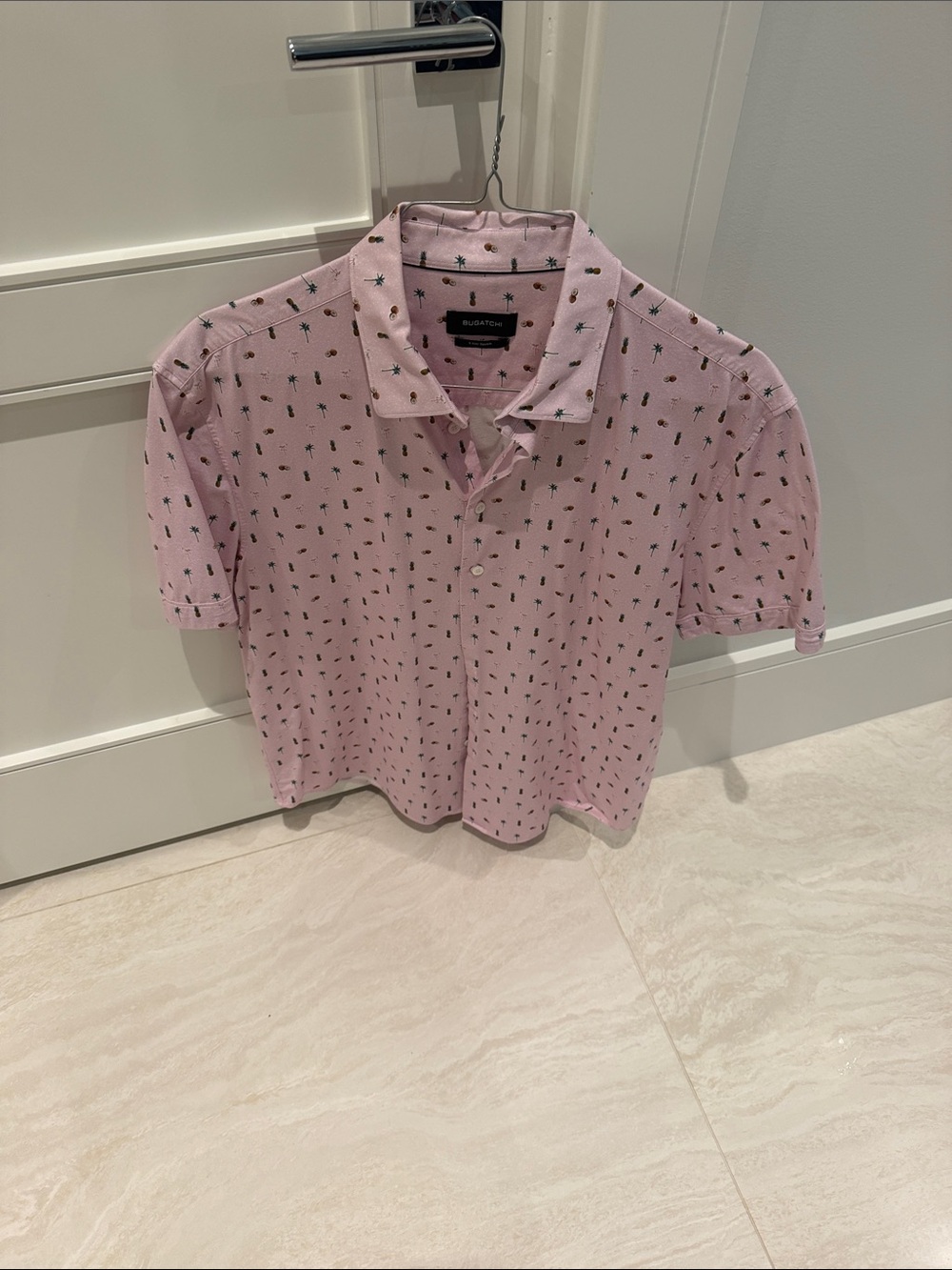 Bugatchi Pink Polo with Palm Tree Print